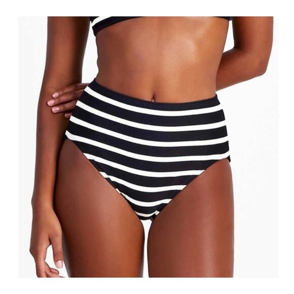 KATE SPADE Bikini Bottoms Size Extra Small High Waisted Black White Stripe NWT - Picture 1 of 14